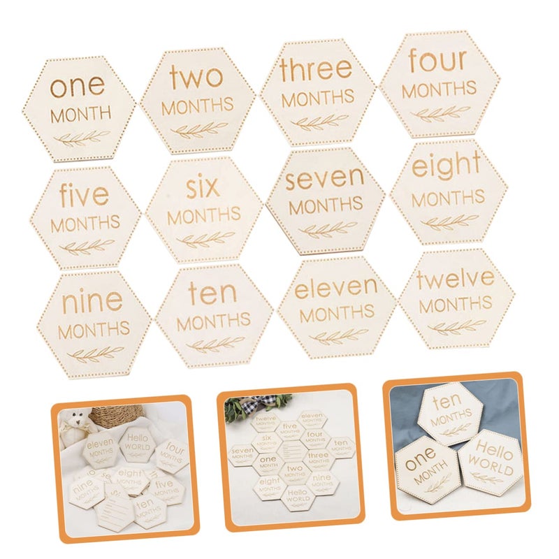 UPKOCH 12Pcs Wooden Baby Milestone Cards Photo Props with Month Discs for Newborn Growth Moments - Image 3
